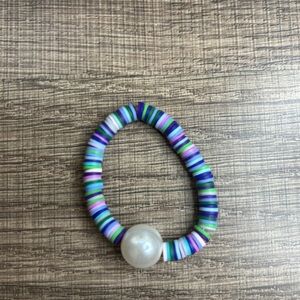 Cute Kids Flat Clay Beaded Teens & Kids Purple Blue & Green With Pearl Braclet
